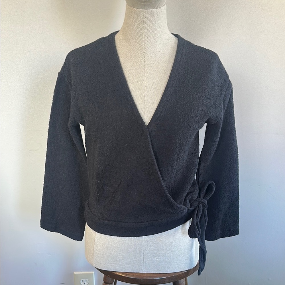 Madewell Black Textured Wrap Shirt